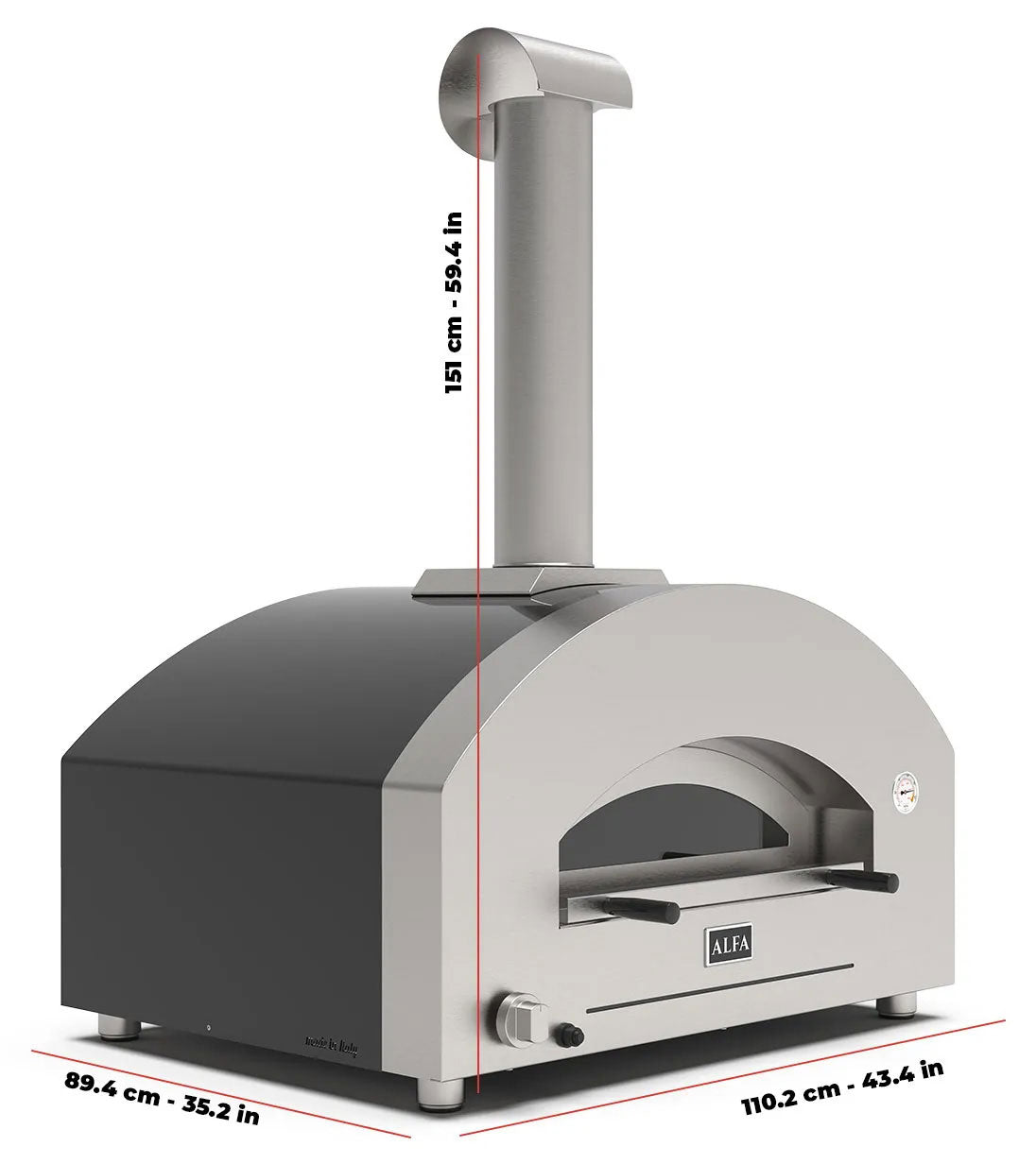 Alfa Futuro 4 Pizze Gas-Fired Pizza Oven in Silver Black